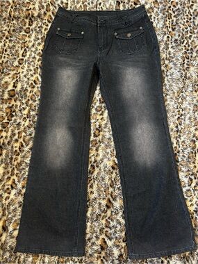 Women's Washed Black Flare Jeans